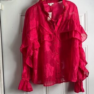 Ultra Pink Vibrant Red Ruffled Blouse